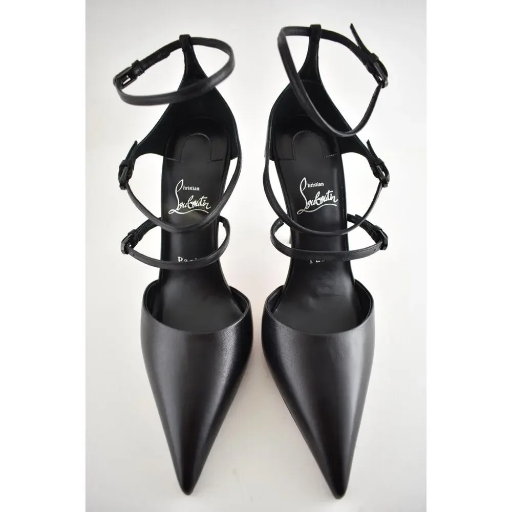 Christian Louboutin Milena 100 Black Kid Leather Ankle Strap Heel Pump 39.5